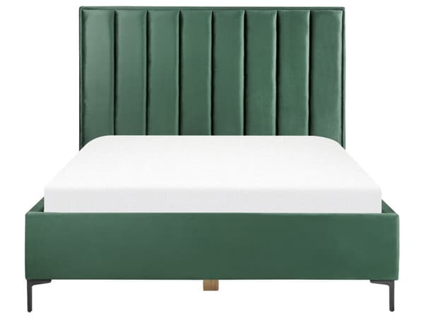 Sengeramme Mørkegrønn Fløyel 160 x 200 cm Svarte metallben Oppbevaringsrom Polstret sengegavl Soverom
