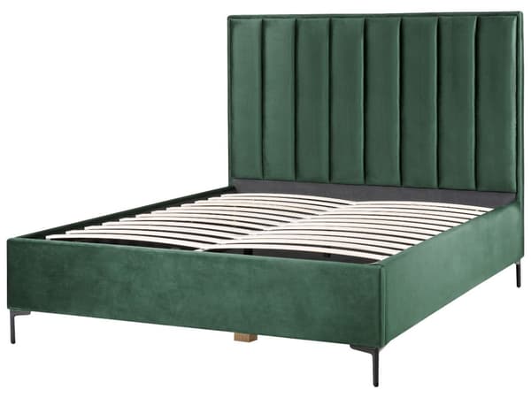 Sengeramme Mørkegrønn Fløyel 160 x 200 cm Svarte metallben Oppbevaringsrom Polstret sengegavl Soverom