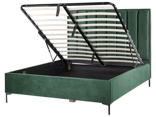 Sänky tummanvihreä sametti kangas 160 x 200 cm metallijalat nostettava säilytystila