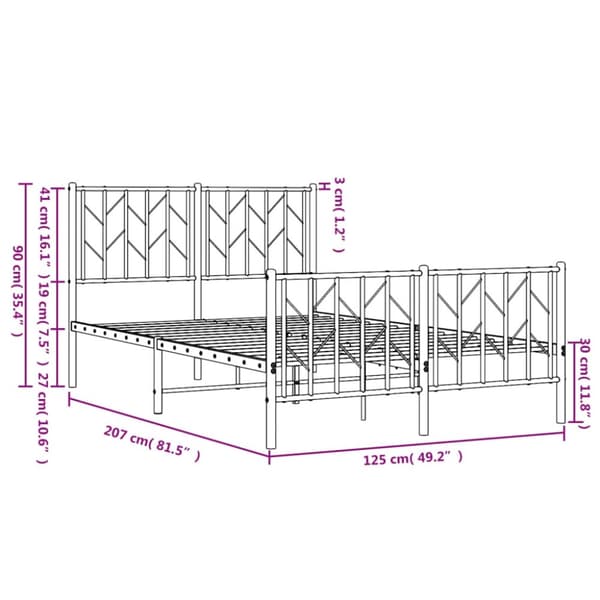 vidaXL sengeramme med sengegavl og fodgærde 120x200 cm metal sort