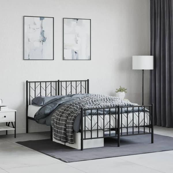 vidaXL sengeramme med sengegavl og fodgærde 120x200 cm metal sort