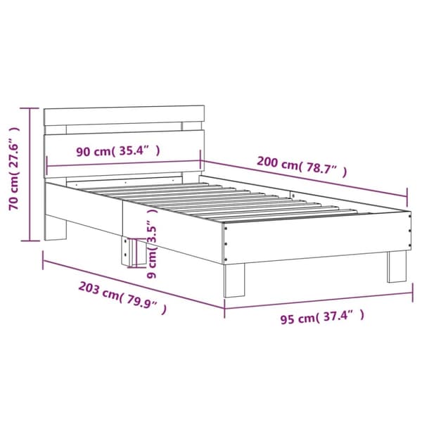 vidaXL sengeramme med sengegavl 90x200 cm konstrueret træ sort