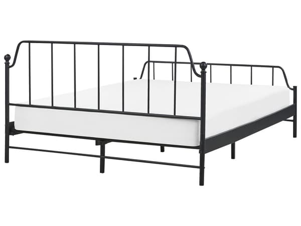 Parisänky musta 160 x 200 cm rauta puinen sälepohja minimalistinen industriaalinen