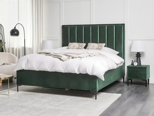Seng Mørkegrøn Velour 160 x 200 cm Moderne To Mands Seng med Opbevaring Blød Sengegavl Dobbeltseng Sengeramme Retro Design