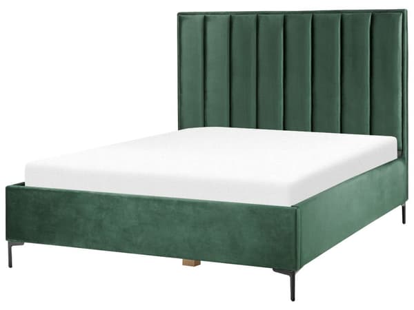 Seng Mørkegrøn Velour 160 x 200 cm Moderne To Mands Seng med Opbevaring Blød Sengegavl Dobbeltseng Sengeramme Retro Design