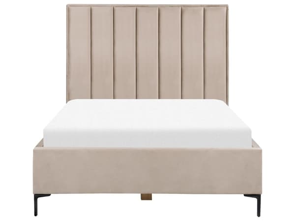 Seng Taupe Velour 140 x 200 cm Moderne Trekvart Seng med Opbevaring Blød Sengegavl Halvandenmands 3 kvart Seng Retro Design Soveværelse