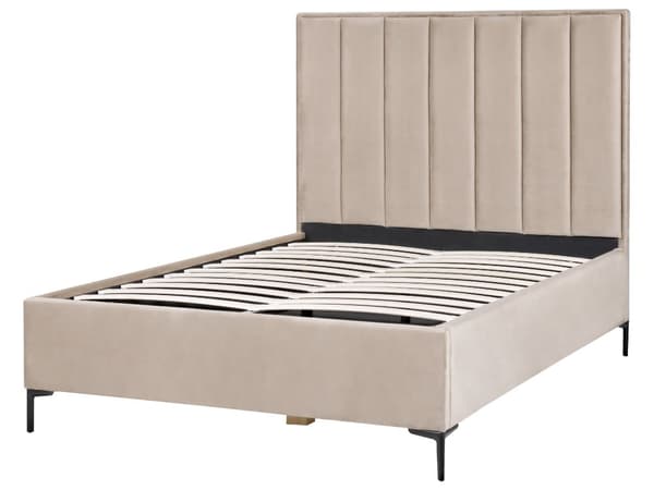 Seng Taupe Velour 140 x 200 cm Moderne Trekvart Seng med Opbevaring Blød Sengegavl Halvandenmands 3 kvart Seng Retro Design Soveværelse