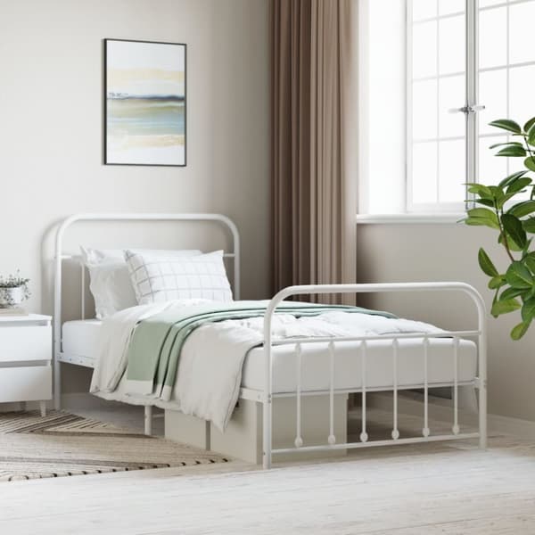 sengeramme med sengegavl og fodgærde 107x203 cm metal hvid