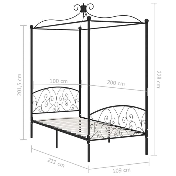 sengestel til himmelseng 100 x 200 cm metal sort