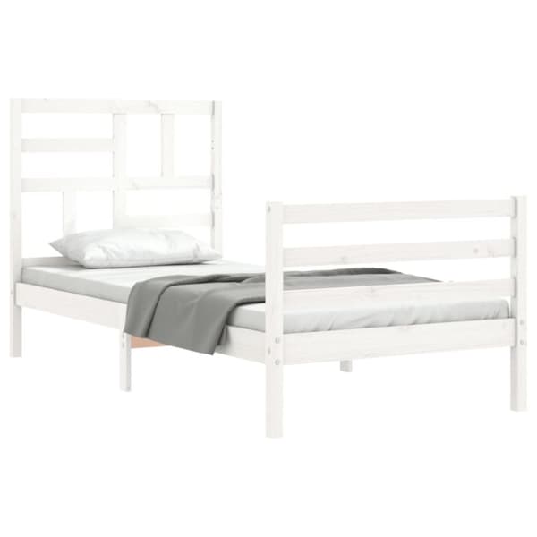 Sängram med huvudgavel vit 90x200 cm massivt trä