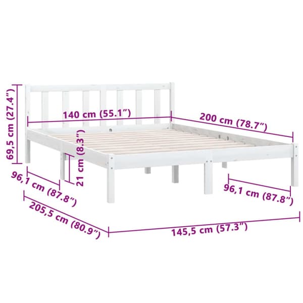 sengeramme 140x200 cm massivt fyrretræ hvid
