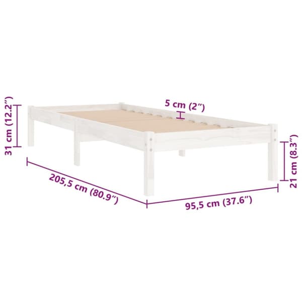 Sängram vit massiv furu 90x200 cm