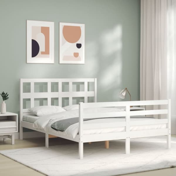sengeramme med sengegavl 140x200 cm massivt træ hvid