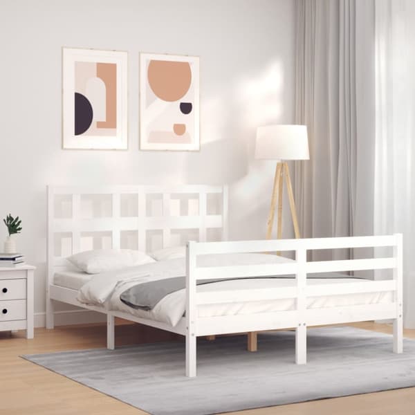 sengeramme med sengegavl 140x200 cm massivt træ hvid
