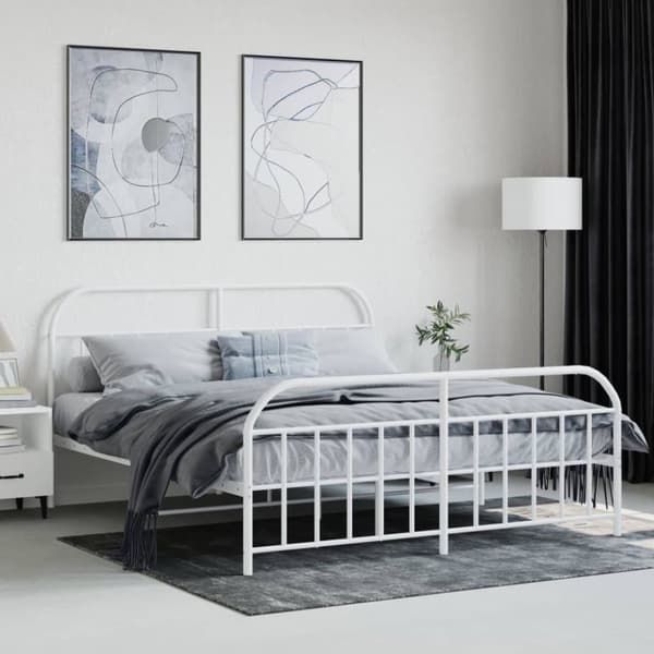 sengeramme med sengegavl og fodgærde 183x213 cm metal hvid
