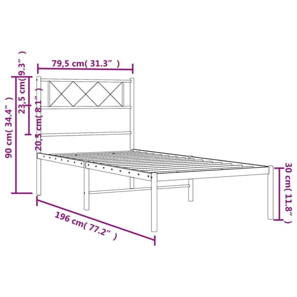 sengeramme med sengegavl 75x190 cm metal hvid