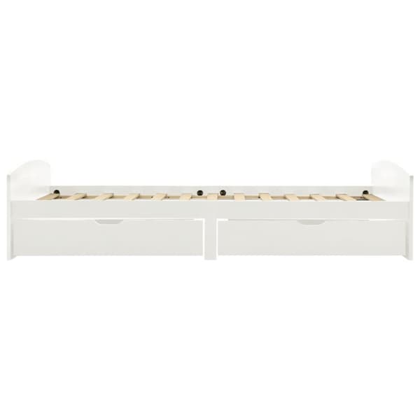 Sängram med 2 lådor vit massiv furu 90x200 cm
