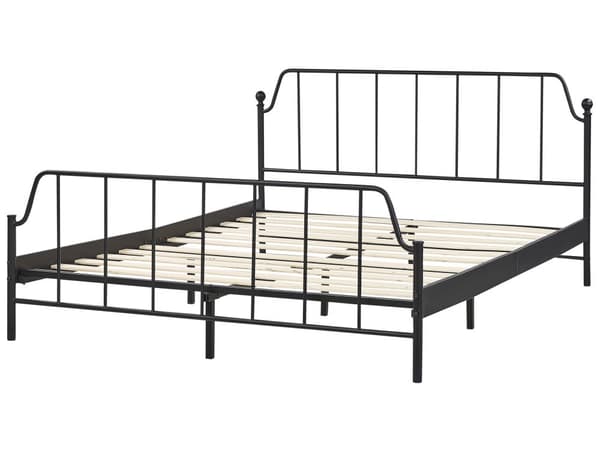 Seng Sort Metal 160 x 200 cm Moderne To Mands Seng med Opbevaring Blød Sengegavl Dobbeltseng Sengeramme Design