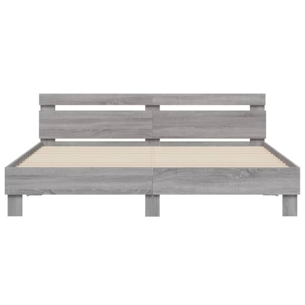 vidaXL sengeramme med sengegavl og LED-lys 180x200 cm grå sonoma-eg