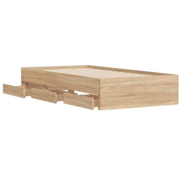 vidaXL sengeramme med skuffer 100x200 cm konstrueret træ sonoma-eg