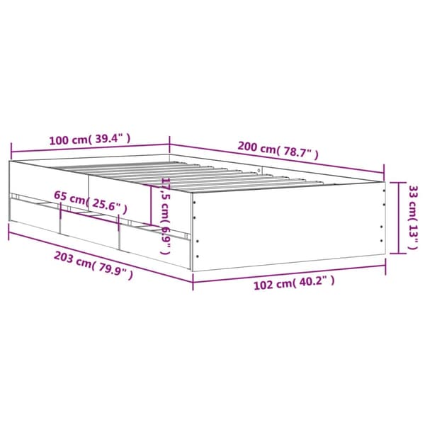 vidaXL sengeramme med skuffer 100x200 cm konstrueret træ sonoma-eg