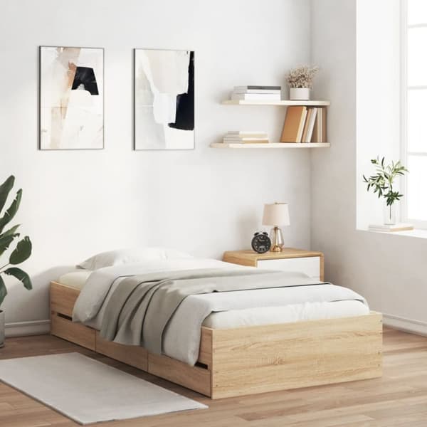 vidaXL sengeramme med skuffer 100x200 cm konstrueret træ sonoma-eg