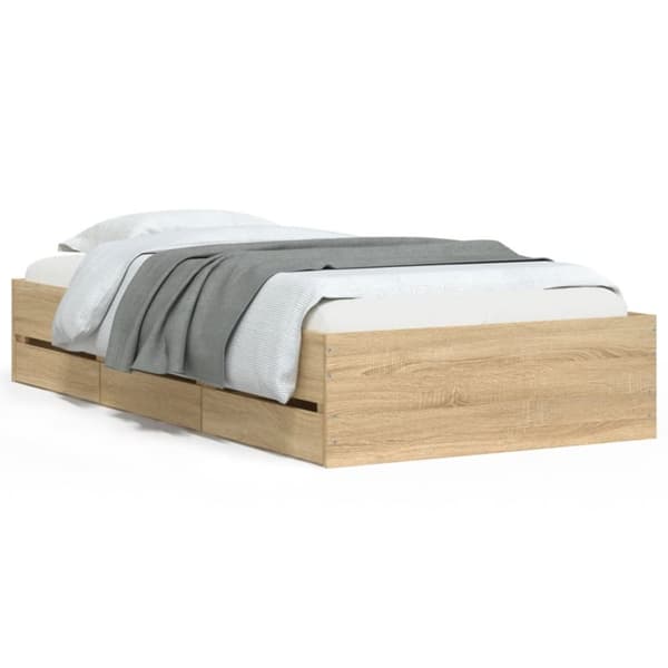 vidaXL sengeramme med skuffer 100x200 cm konstrueret træ sonoma-eg