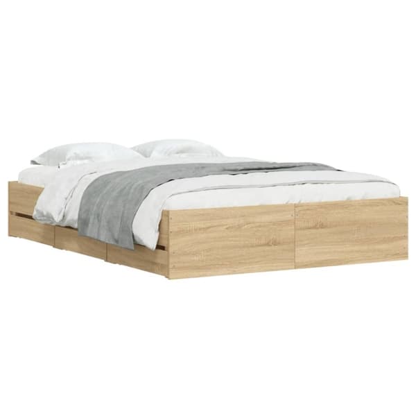 vidaXL Sengeramme med skuffer sonoma eik 120x200 cm konstruert tre