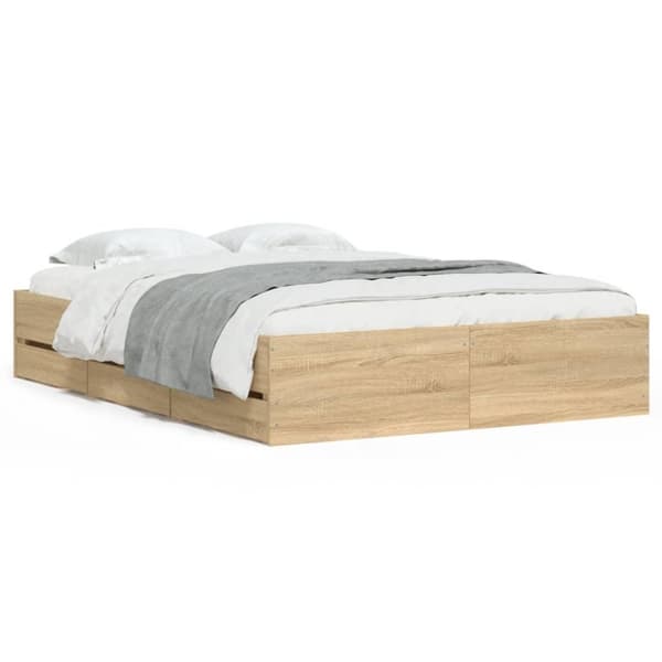 vidaXL Sengeramme med skuffer sonoma eik 120x200 cm konstruert tre