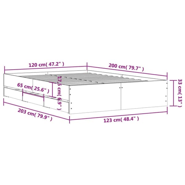 vidaXL Sängynrunko laatikoilla Sonoma-tammi 120x200 cm tekninen puu