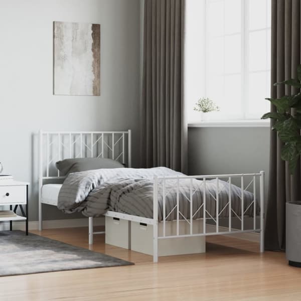 vidaXL Sengeramme i metall med hode- og fotgavl hvit 90x200 cm