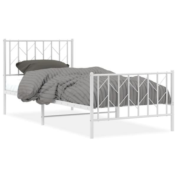 vidaXL Sengeramme i metall med hode- og fotgavl hvit 90x200 cm