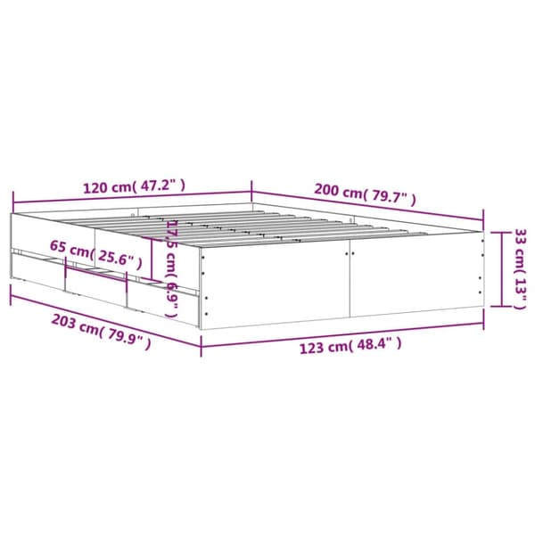 vidaXL Sängram med lådor brun ek 120x200 cm konstruerat trä