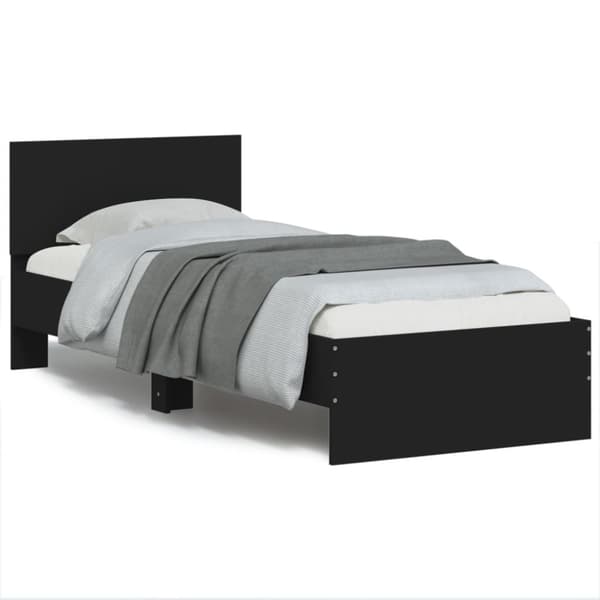 vidaXL Sängram med huvudgavel svart 90x200 cm konstruerat trä