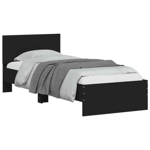 vidaXL Sängynrunko päädyllä musta 90x200 cm tekninen puu