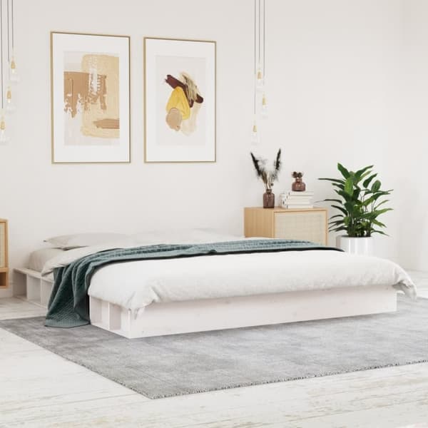vidaXL Sängynrunko ilman patjaa valkoinen 200x200 cm täysi mänty
