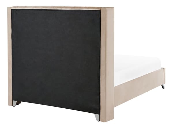 Parisänky beige sametti verhoiltu 140 x 200 cm sälepohja napitettu verhoilunaulat retro tyyli