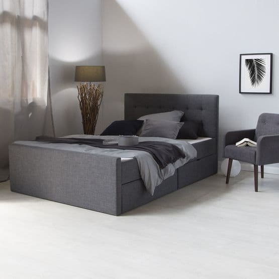 Dubbelsäng - Sängram - Stoppad Säng 160x200 Cm Med 2 Lådor - Mörkgrå