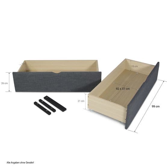 Dubbelsäng - Sängram - Stoppad Säng 160x200 Cm Med 2 Lådor - Mörkgrå