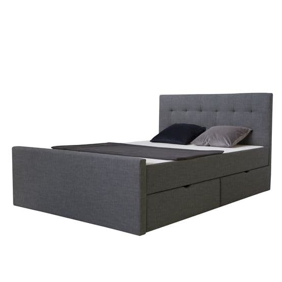 Dubbelsäng - Sängram - Stoppad Säng 160x200 Cm Med 2 Lådor - Mörkgrå