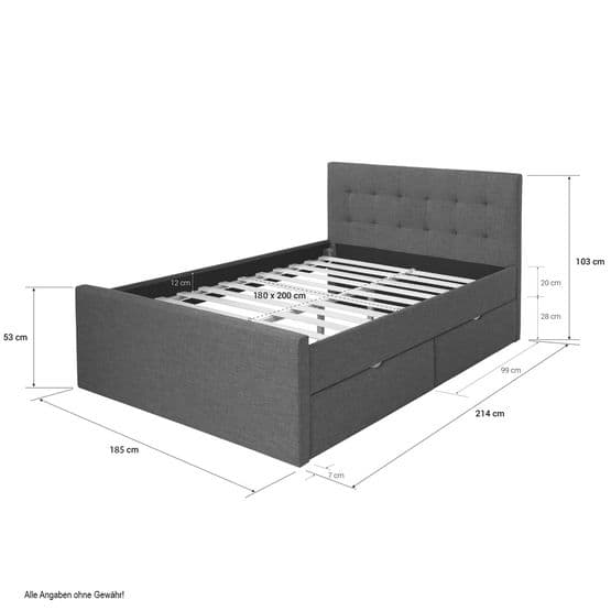 Dubbelsäng - Sängram - Stoppad Säng 160x200 Cm Med 2 Lådor - Mörkgrå