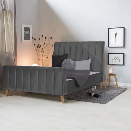 Enkelsäng - Sängram - Sammet Med Huvudända 140x200 Cm Gammelgrå