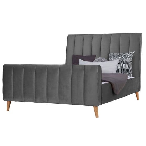 Enkelsäng - Sängram - Sammet Med Huvudända 140x200 Cm Gammelgrå