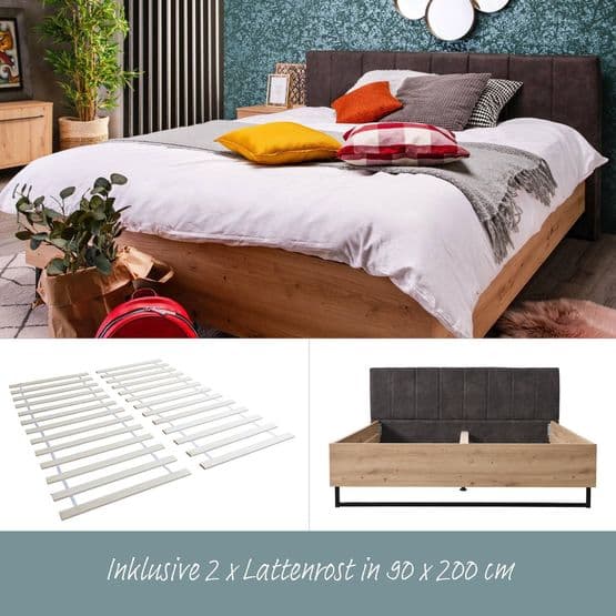 Dubbelsäng - Trästomme Med Huvudända Uppstoppad 160x200 Cm Ek