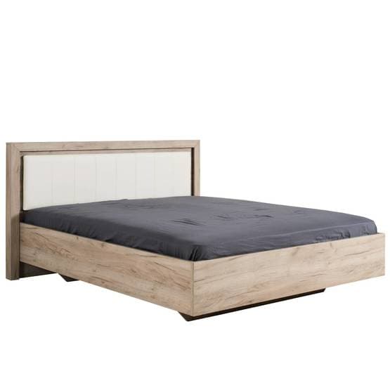 Enkeltseng - Queen Size - 160x200 Cm - Hvid Og Grå Eg Og Læder