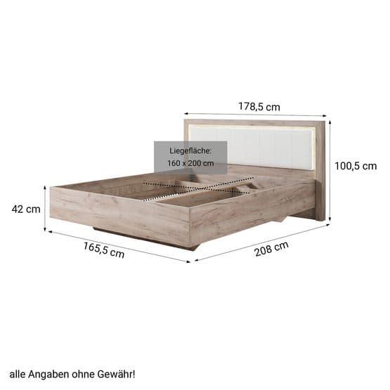 Enkeltseng - Queen Size - 160x200 Cm - Hvid Og Grå Eg Og Læder
