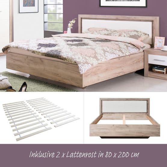 Enkeltseng - Queen Size - 160x200 Cm - Hvid Og Grå Eg Og Læder