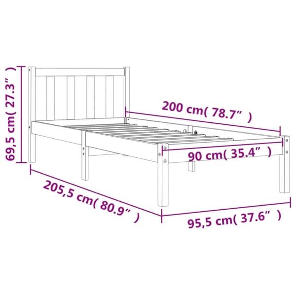 vidaXL Sengeramme uten madrass voksbrun 90x200 cm heltre furu