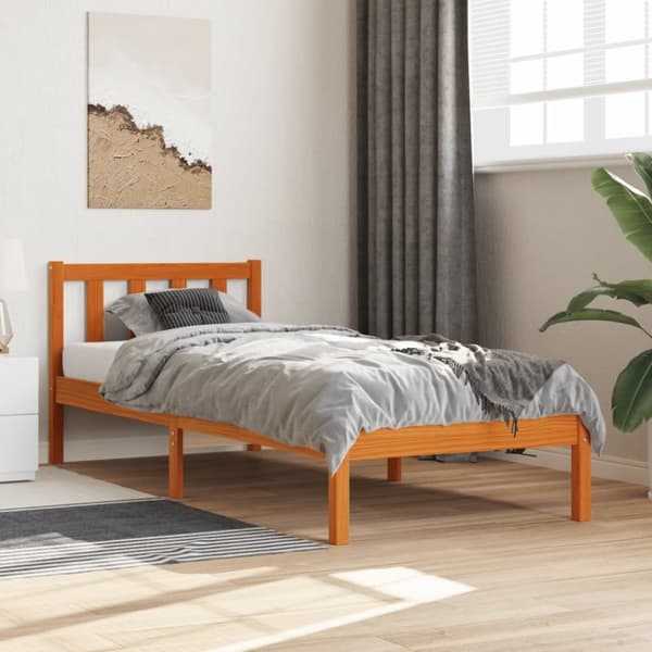 vidaXL Sengeramme uten madrass voksbrun 90x200 cm heltre furu