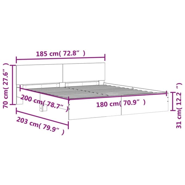 vidaXL sengeramme med sengegavl 180x200 cm betongrå